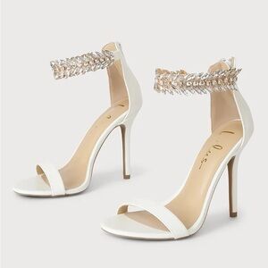Lulu's White Stiletto Heel with Crystal-Ankle Strap